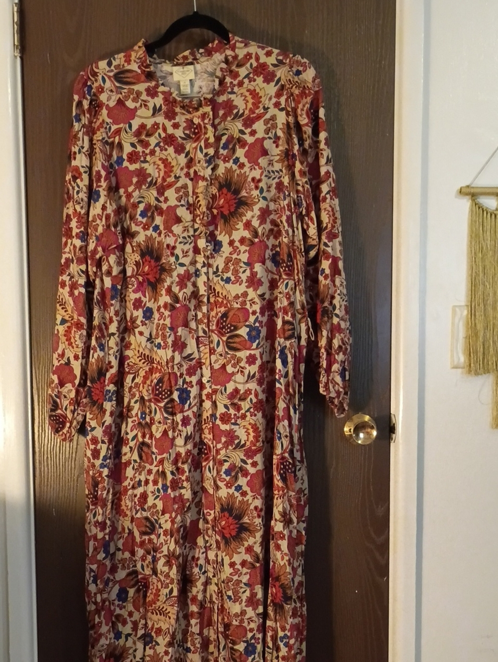 Floral Button-Front Maxi Dress in Cream and Red